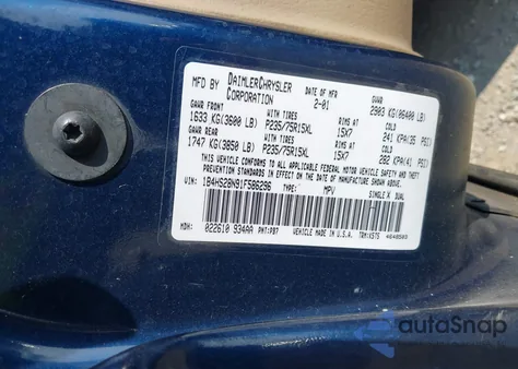 2001 Dodge Durango from USA, damaged, VIN 1B4HS28N91F586296